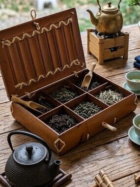 Handmade Bamboo Reed Hinged Cottagecore Boho Divided Compartment Tea Trinket Box